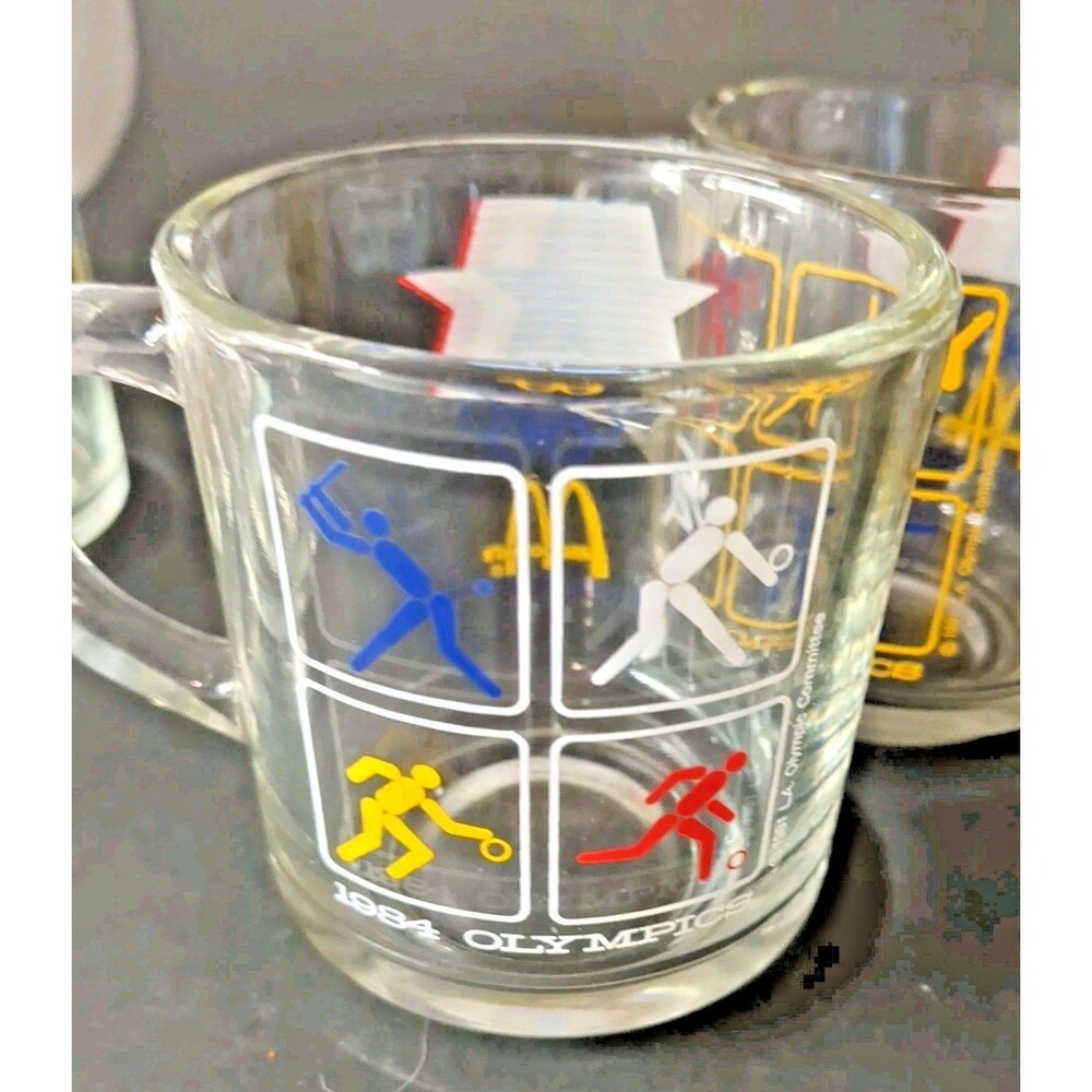 4 Vintage 1984 McDonalds Olympic Glass Coffee Mugs  Los Angeles -  All Different - Picture 7 of 16